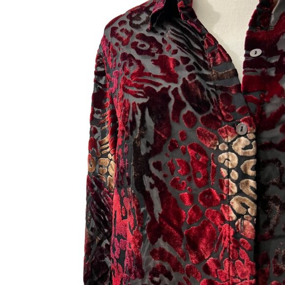 White‎ Stag Vintage Dark Romantic Velvet Burnout Animal Print Blouse Size Medium - Picture 5 of 8